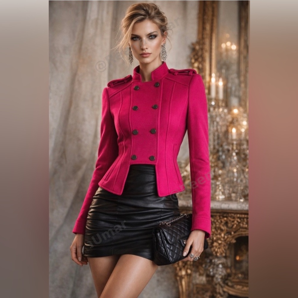 NWT BCBGMAXAZRIA “Royce” Double-Breasted Military Jacket – Magenta | XS
